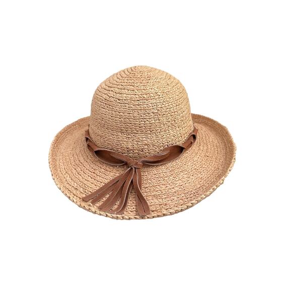 Scala Collezione Straw Sun Hat Brown Suede Band Boho Western Style One Size - Picture 5 of 8